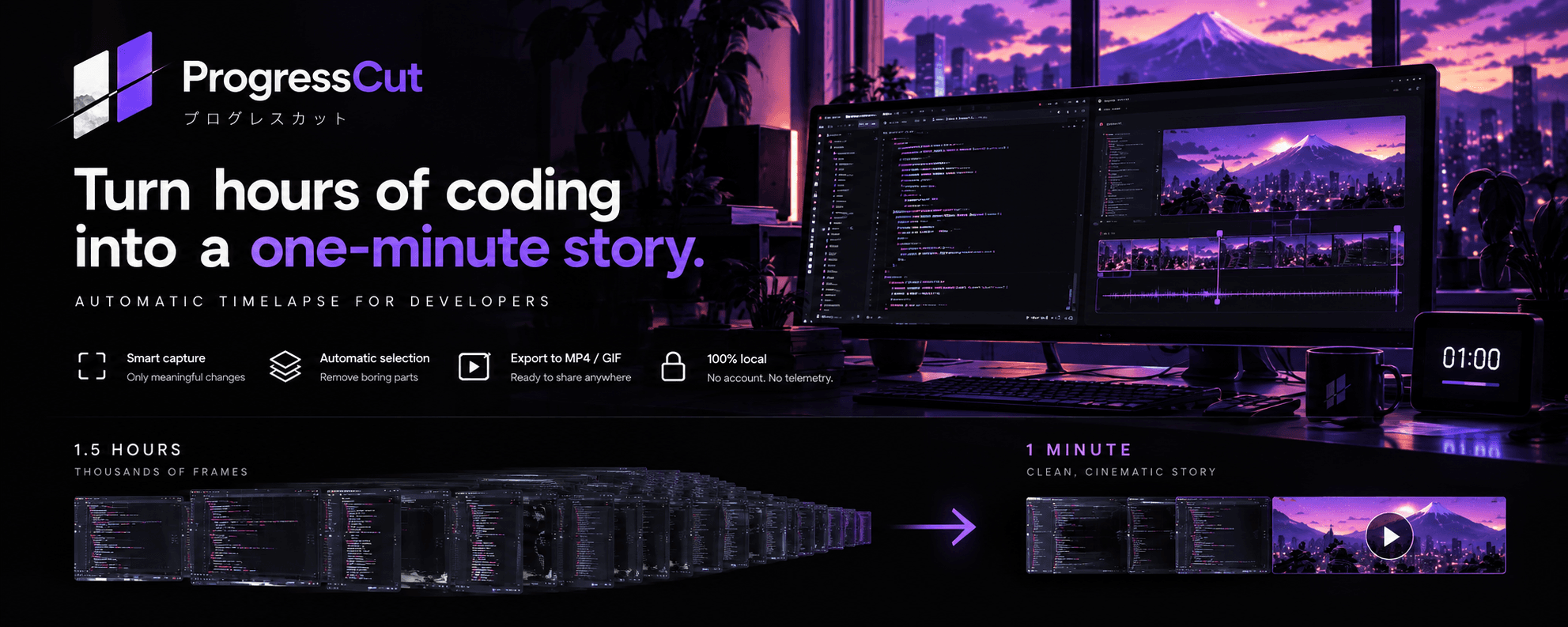 ProgressCut app and automatic story-selection workflow